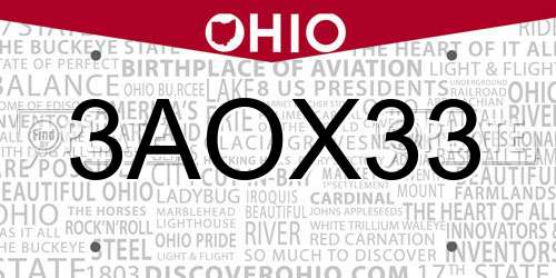 3AOX33 Ohio License Plate