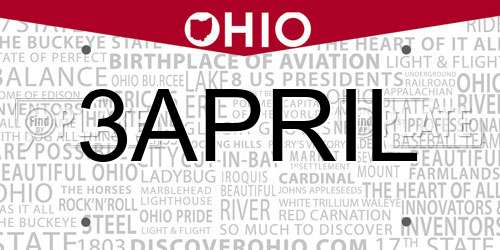 3APRIL Ohio License Plate