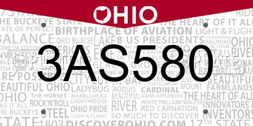 3AS580 Ohio License Plate