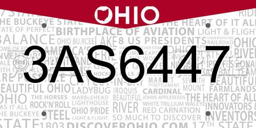 3AS6447 Ohio License Plate