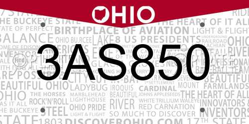 3AS850 Ohio License Plate