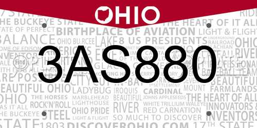 3AS880 Ohio License Plate