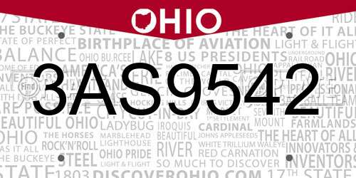 3AS9542 Ohio License Plate