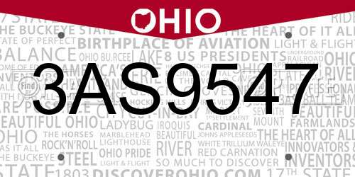 3AS9547 Ohio License Plate