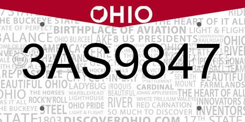 3AS9847 Ohio License Plate