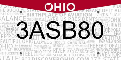 3ASB80 Ohio License Plate