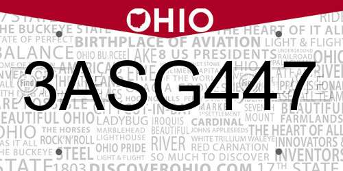 3ASG447 Ohio License Plate