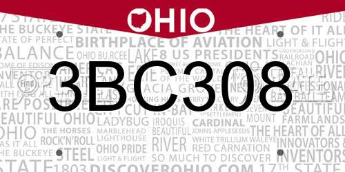 3BC308 Ohio License Plate