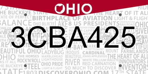 3CBA425 Ohio License Plate