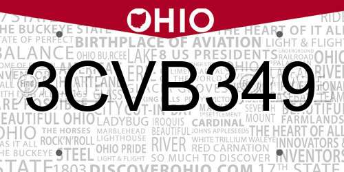 3CVB349 Ohio License Plate