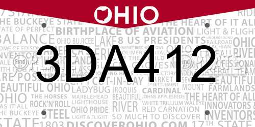 3DA412 Ohio License Plate