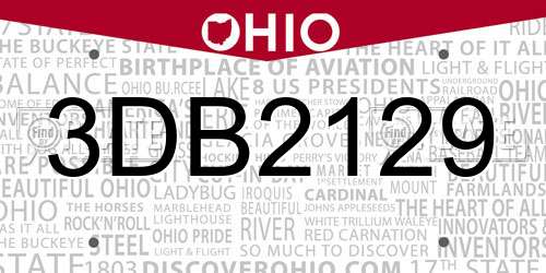 3DB2129 Ohio License Plate