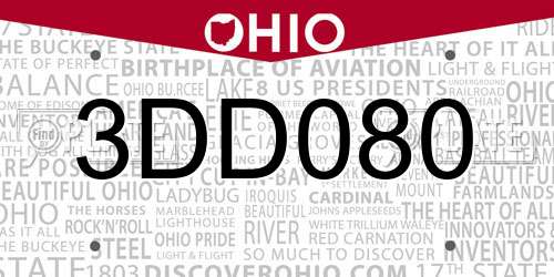 3DD080 Ohio License Plate