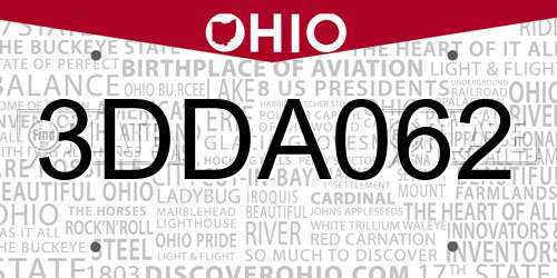 3DDA062 Ohio License Plate