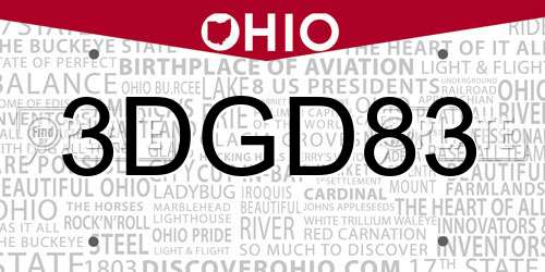 3DGD83 Ohio License Plate
