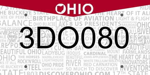 3DO080 Ohio License Plate