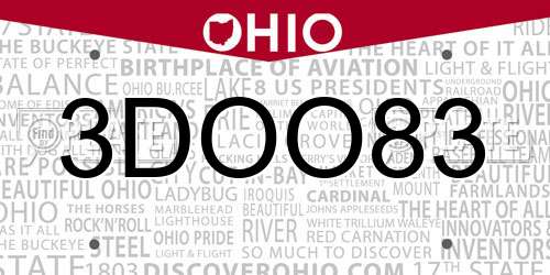 3DOO83 Ohio License Plate