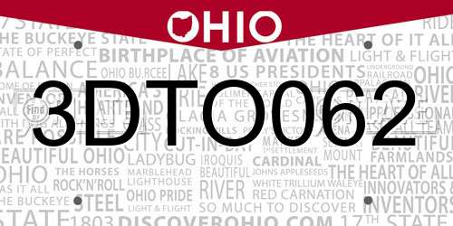 3DTO062 Ohio License Plate