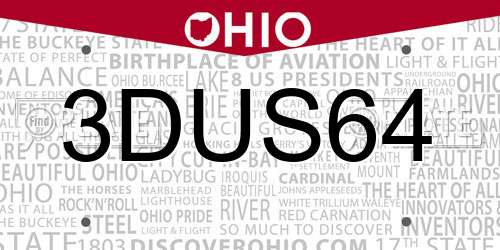 3DUS64 Ohio License Plate