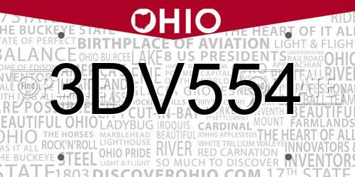 3DV554 Ohio License Plate