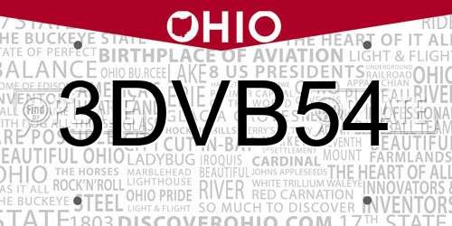 3DVB54 Ohio License Plate