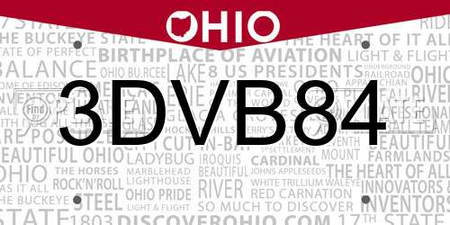 3DVB84 Ohio License Plate