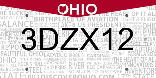 3DZX12 Ohio License Plate