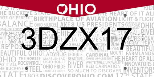 3DZX17 Ohio License Plate