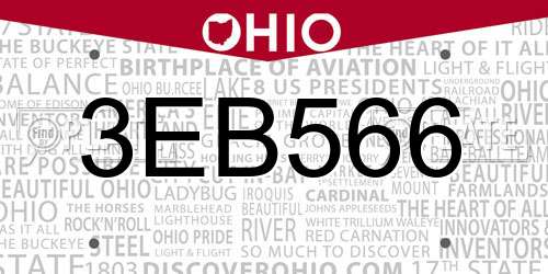 3EB566 Ohio License Plate