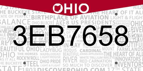 3EB7658 Ohio License Plate