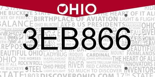 3EB866 Ohio License Plate