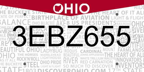3EBZ655 Ohio License Plate