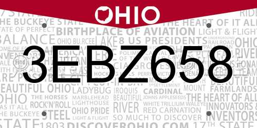 3EBZ658 Ohio License Plate