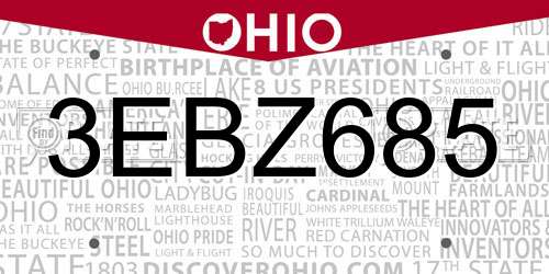 3EBZ685 Ohio License Plate