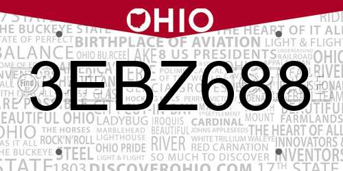 3EBZ688 Ohio License Plate