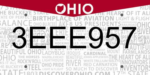 3EEE957 Ohio License Plate