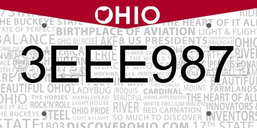 3EEE987 Ohio License Plate