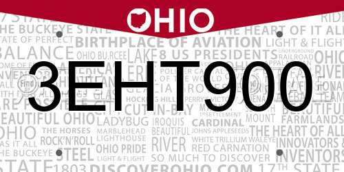 3EHT900 Ohio License Plate