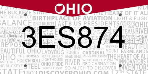 3ES874 Ohio License Plate