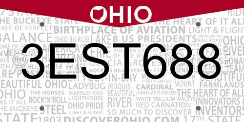 3EST688 Ohio License Plate