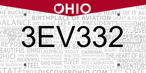 3EV332 Ohio License Plate