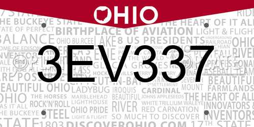 3EV337 Ohio License Plate