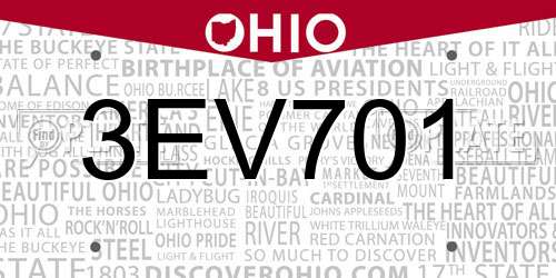 3EV701 Ohio License Plate