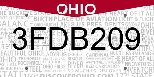 3FDB209 Ohio License Plate