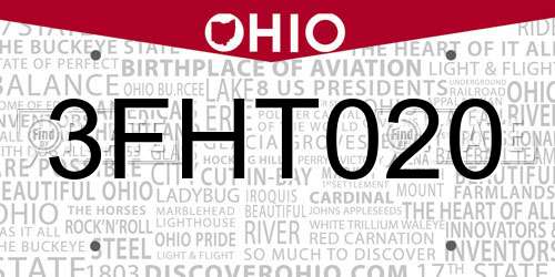 3FHT020 Ohio License Plate