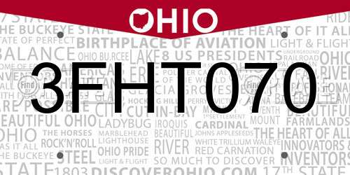 3FHT070 Ohio License Plate