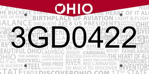 3GD0422 Ohio License Plate