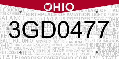 3GD0477 Ohio License Plate