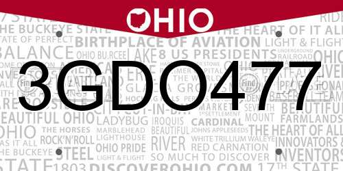 3GDO477 Ohio License Plate