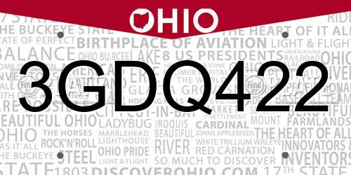 3GDQ422 Ohio License Plate